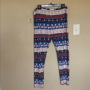 💖Christmas holiday fa la la la llama leggings blue red white snowflakes